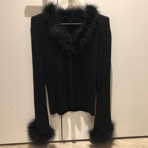 CYRUS black top with fun feather detailing, size L